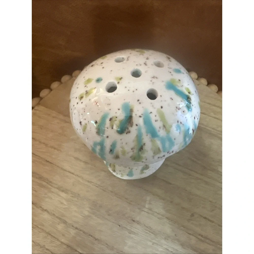 VTG MCM Mid Century Mushroom Figurine Aqua,Green,Brown Speckles Sugar/Spice-shak
